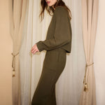 OUI Wool Blend Knitted Skirt in Khaki