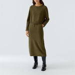OUI Wool Blend Knitted Skirt in Khaki