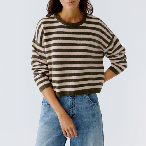 OUI Oversized Striped Jumper in Khaki/Rose