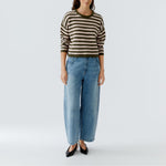 OUI Oversized Striped Jumper in Khaki/Rose