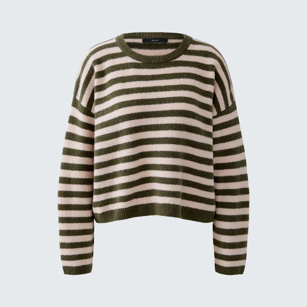 OUI Oversized Striped Jumper in Khaki/Rose