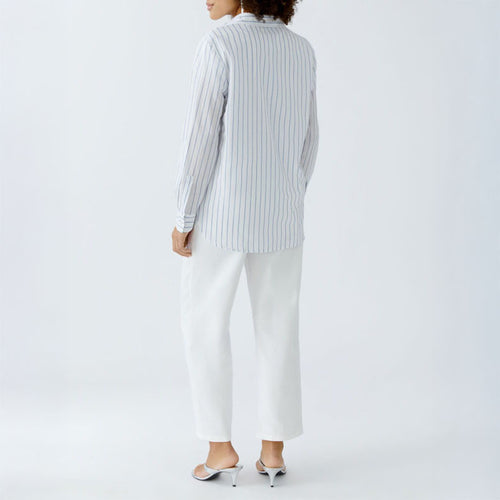 OUI 93139 Long Blouse in White Blue