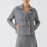 OUI Short Button Up Wool Mix Jacket in Steel Grey