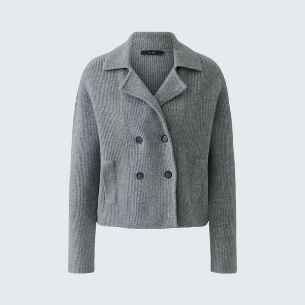 OUI Short Button Up Wool Mix Jacket in Steel Grey