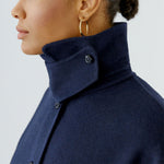 OUI Loose Fit Button Up Wool Coat in Dark Blue
