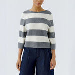 OUI Block Stripe Wide Jumper in Grey/White