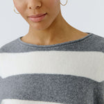 OUI Block Stripe Wide Jumper in Grey/White