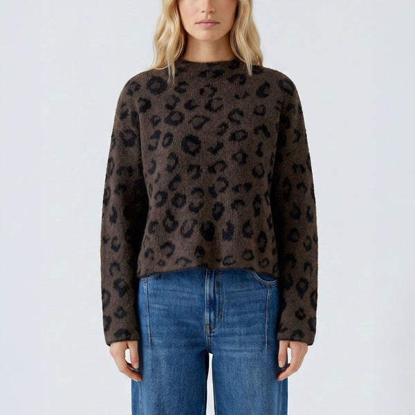 OUI Leopard Print Jumper in Dark Brown/Grey-Black