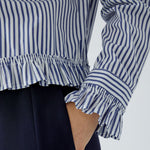 OUI Stripe Frill Cuff and Hem Shirt in White/Blue