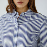OUI Stripe Frill Cuff and Hem Shirt in White/Blue