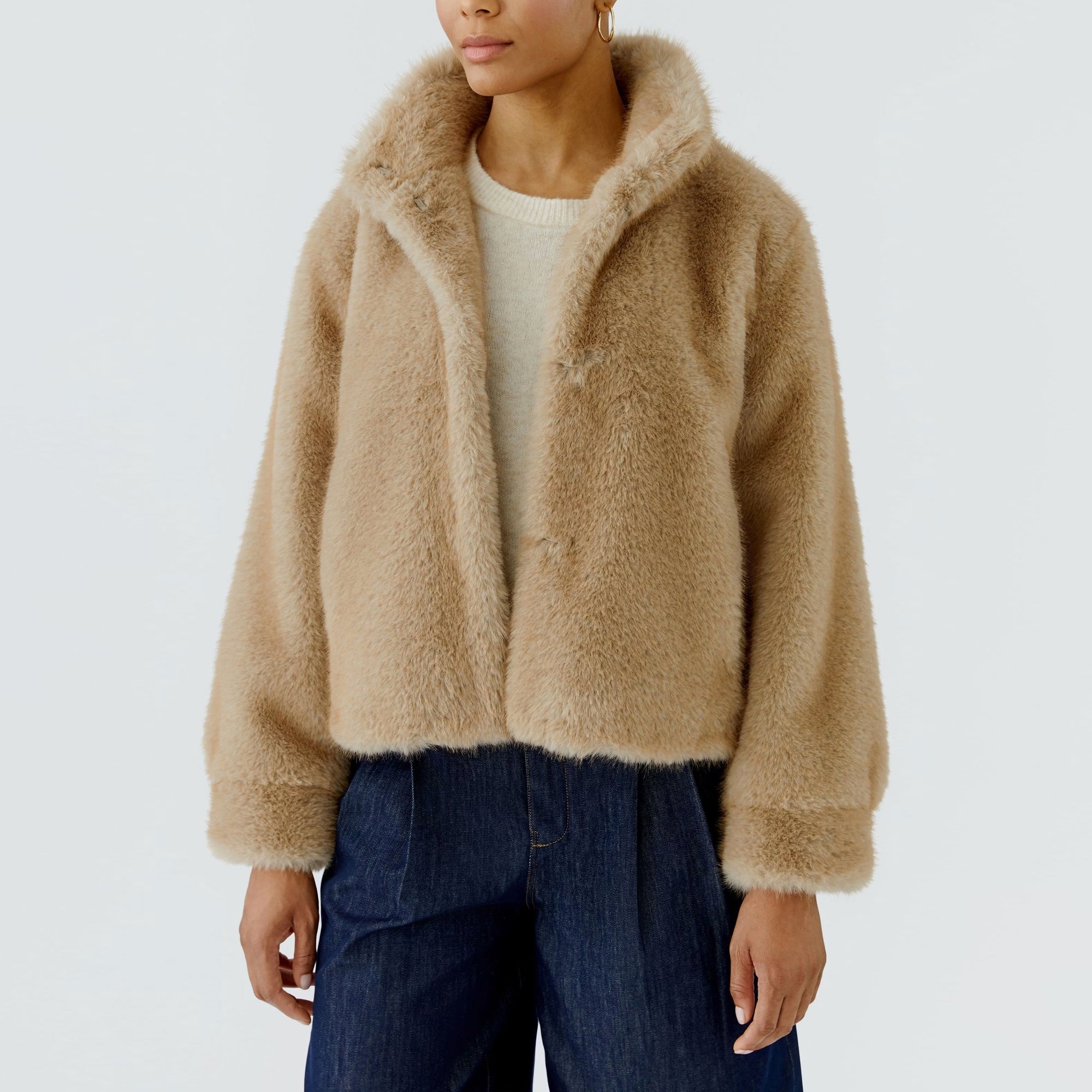 OUI Faux Fur Short Jacket in Sweet Maple Brown | Collen & Clare