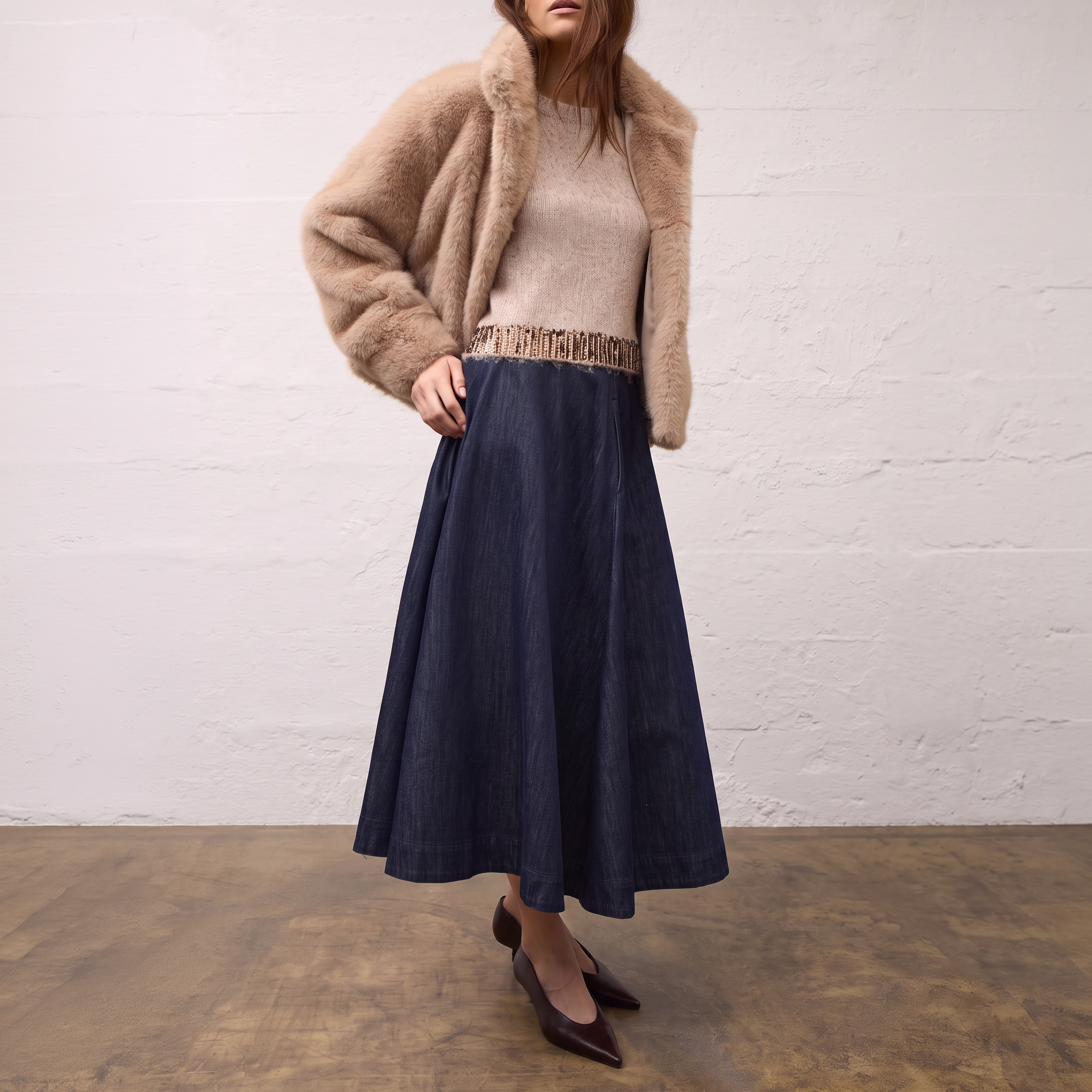 OUI Faux Fur Short Jacket in Sweet Maple