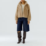 OUI Faux Fur Short Jacket in Sweet Maple
