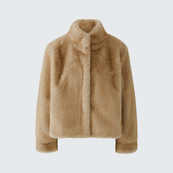 OUI Faux Fur Short Jacket in Sweet Maple