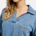 SMITH & SOUL Lyocell Polo Collar Blouse in Denim