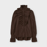 PSOPHIA Ruffle Taffeta Shirt in Truffle
