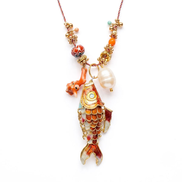 PHILIPPA KUNISCH L Fish Necklace in Coral