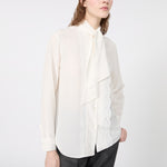 WEEKEND MAX MARA Inserimento - WKILegume Lace Trim Shirt with Detachable Sash Tie in Optical White