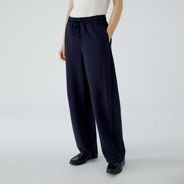 OUI Straight Leg Drawstring Trousers in Dark Blue