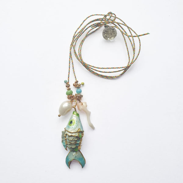 PHILIPPA KUNISCH L Fish Necklace in Turquoise