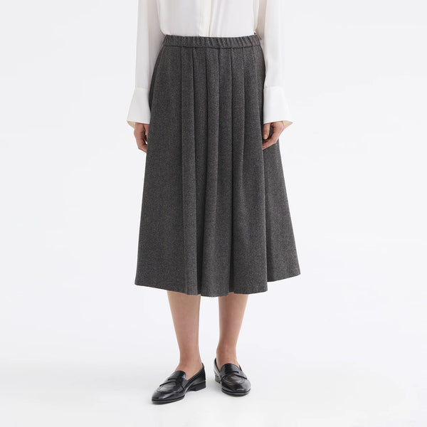 ROSSO35 Tweed Pleated Wool Midi Skirt in Dark Grey