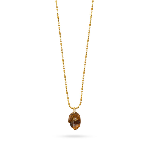 TALIS CHAINS Protective Hand Pendant Necklace in Tigers Eye