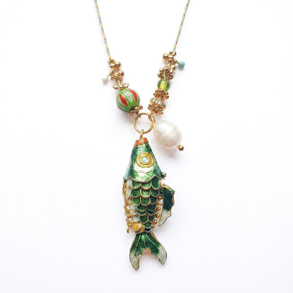 PHILIPPA KUNISCH L Fish Necklace in Green