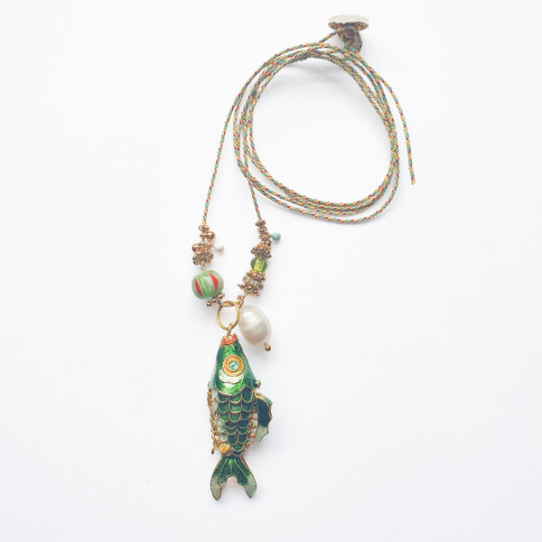 PHILIPPA KUNISCH L Fish Necklace in Green
