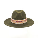 TRAVAUX EN COURS Wide Brim Felt Fedora with Ethnic Band in Loden