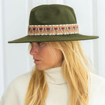 TRAVAUX EN COURS Wide Brim Felt Fedora with Ethnic Band in Loden