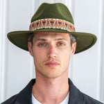 TRAVAUX EN COURS Wide Brim Felt Fedora with Ethnic Band in Loden