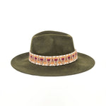 TRAVAUX EN COURS Wide Brim Felt Fedora with Ethnic Band in Loden