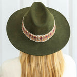 TRAVAUX EN COURS Wide Brim Felt Fedora with Ethnic Band in Loden