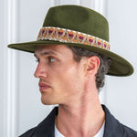 TRAVAUX EN COURS Wide Brim Felt Fedora with Ethnic Band in Loden