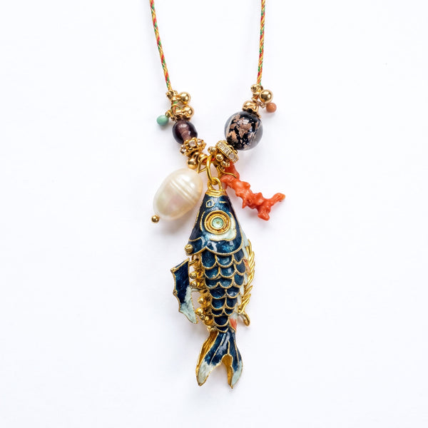 PHILIPPA KUNISCH L Fish Necklace in Navy