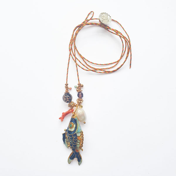 PHILIPPA KUNISCH L Fish Necklace in Navy