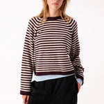 AMERICAN VINTAGE Ekewood Stripe Cotton Jumper in Aubergine and Pale Rose