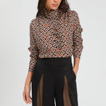 VILAGALLO Ikat and Ladybird Print Shirt in Brown/Black