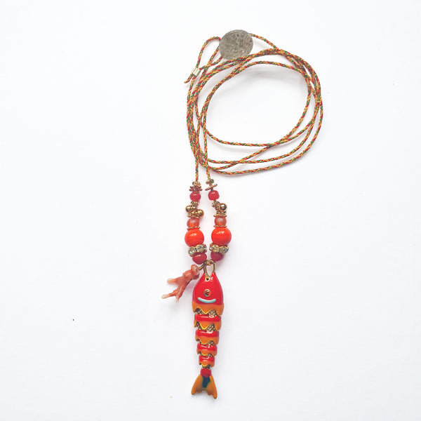 PHILIPPA KUNISCH M Fish Necklace in Red