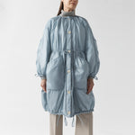 MARFA STANCE Parachute Quilted Parka in Glacier Blue /White/Dove Grey