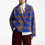 ESSENTIEL ANTWERP Karreau Check Cardigan in Blue/Brown