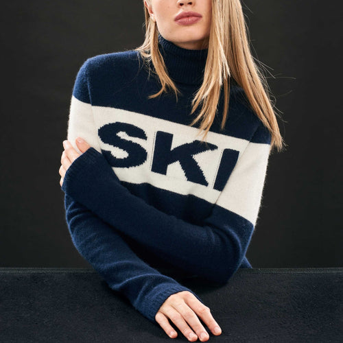 JUMPER 1234 Cashmere Ski Roll Collar in Navy and Cream