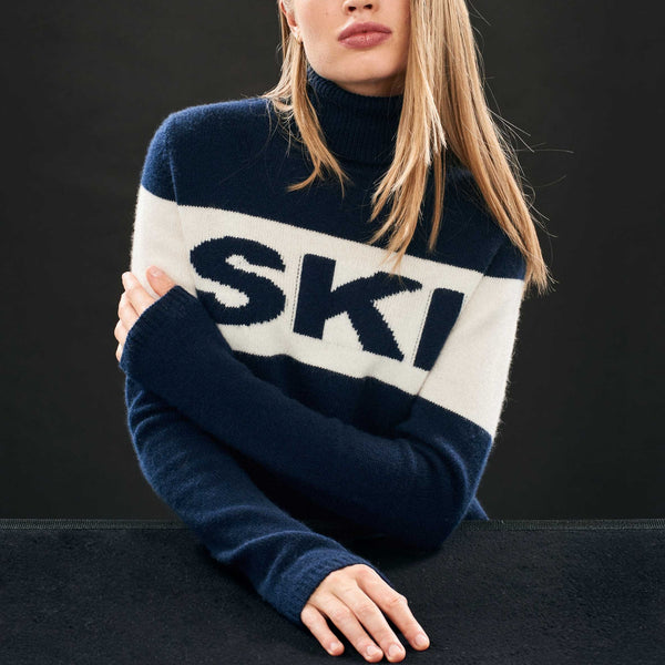 JUMPER 1234 Cashmere Ski Roll Collar in Navy and Cream