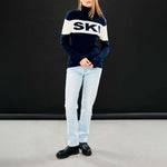 JUMPER 1234 Cashmere Ski Roll Collar in Navy and Cream