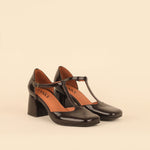 ESSKA Joy Patent T-Bar Heels in Dark Brown