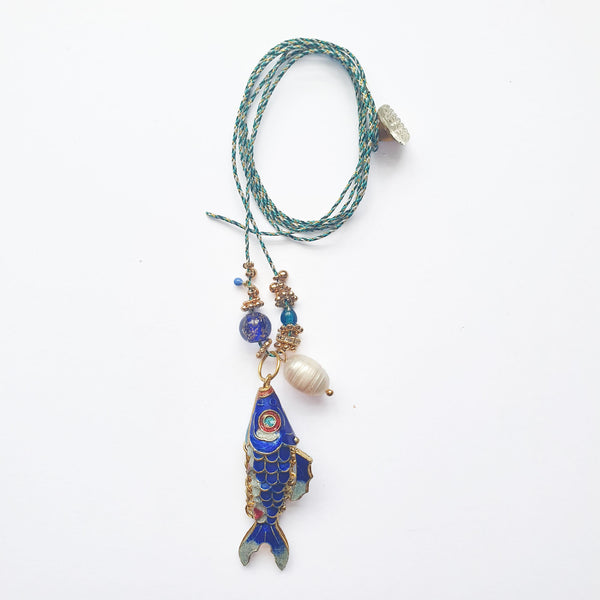 PHILIPPA KUNISCH L Fish Necklace in Blue