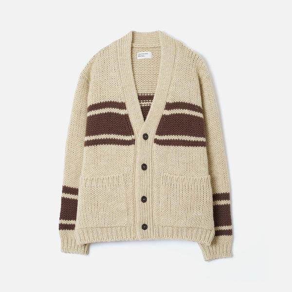 UNIVERSAL WORKS Langdale Chunky Stripe Cardigan in Ecru