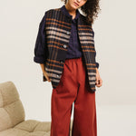 SACRECOEUR Antonia Check Reversible Wool Vest in Blue