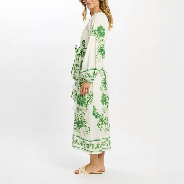 MISS JUNE Dana Long Dress with Belt in Green