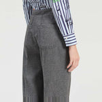 VILAGALLO Beti Tweed Crop Wide Leg Trousers in Grey Melange